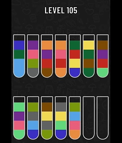Water Sort Level 105 screenshot used to read bottle colors