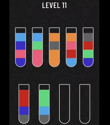 Water Sort Level 11 screenshot used to read bottle colors