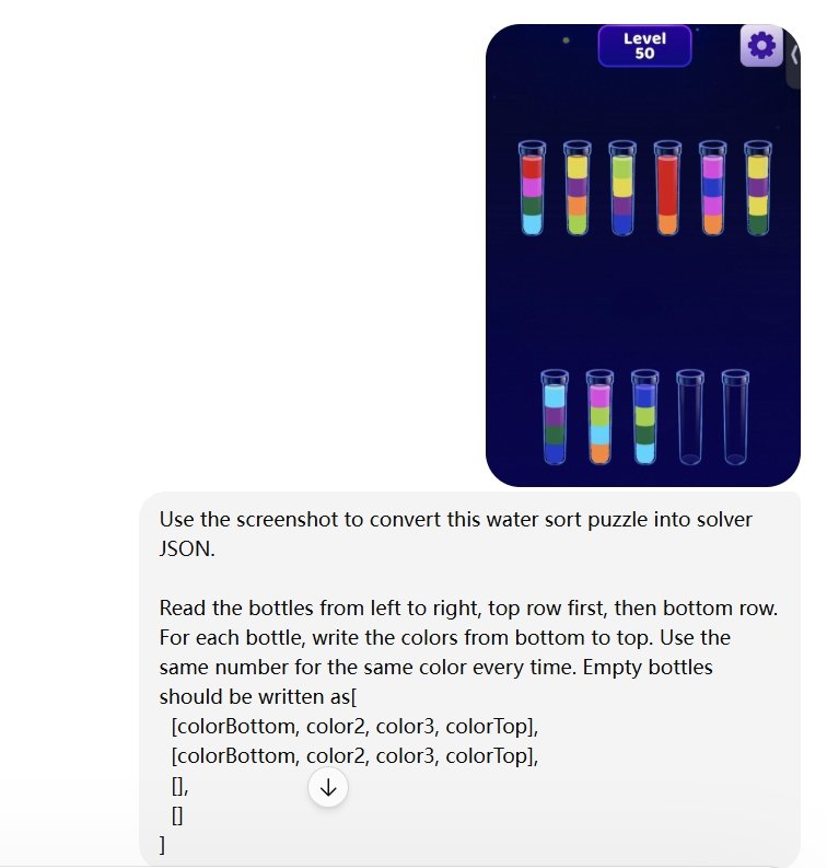 Water Sort Level 50 screenshot used to read bottle colors